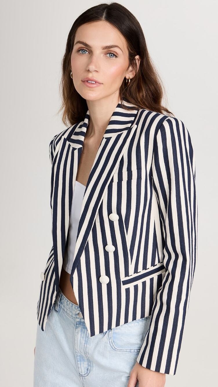 L’AGENCE NWT Brooke Striped Double Breasted Cropped Blazer Navy Sz 0 Military